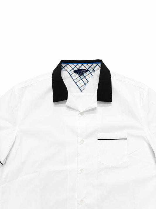 Men's Shirt Classic White Short Sleeve Contrast Black Collar