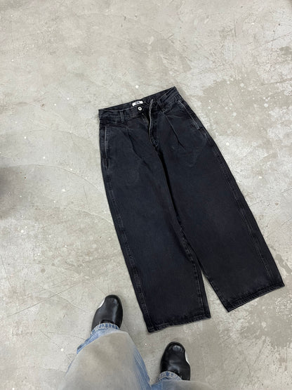 Vintage Washed Black Wide-Leg Denim