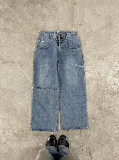 Vintage Faded Baggy Distressed Wide-Leg Denim
